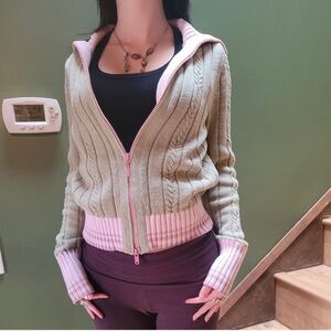 Tommy Hilfiger Pink and Green Zip-Up Cardigan